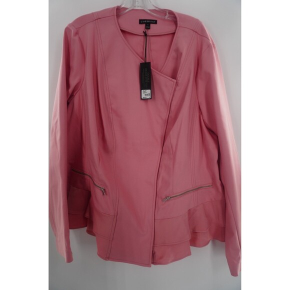 Lane Bryant Women Pink Moto Blazer Ruffled Peplum Jacket with Zippers NWT Sz 22 - Picture 1 of 11